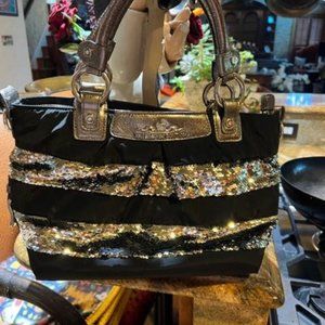 Brighton My Flat in London Nylon Leather Sequin Bag Excellent Condition